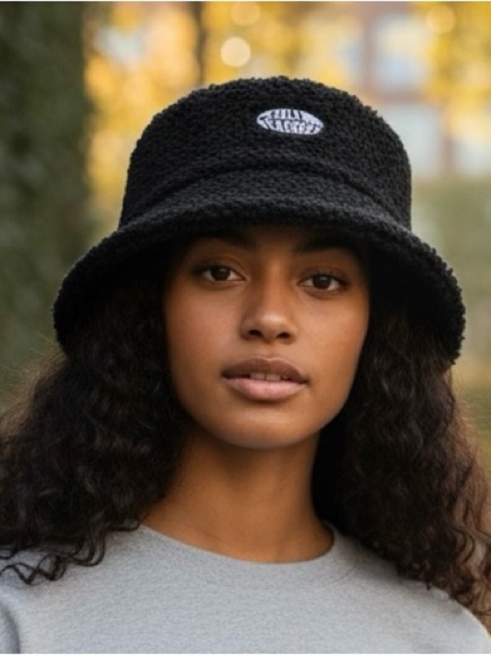 Petals and Peacocks Black Fuzzy Bucket Hat Sherpa Streetwear